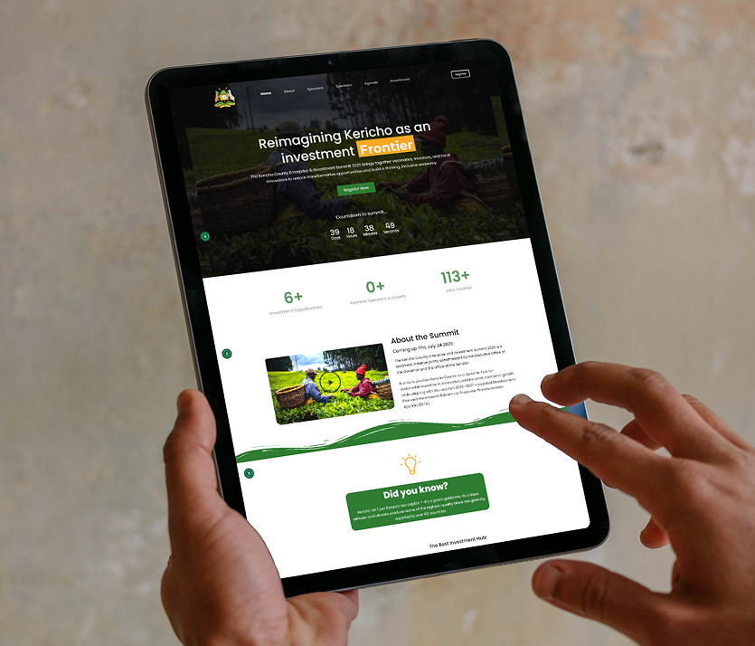 Kericho Enterprise Summit Website homepage showing event information and registration system